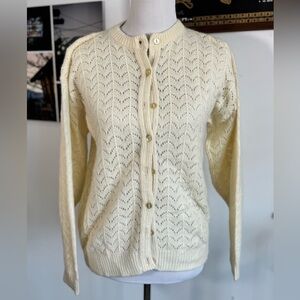 VTG James Pringle Scotland Lambswool Angora Lace Knit Cardigan Cream Size 42